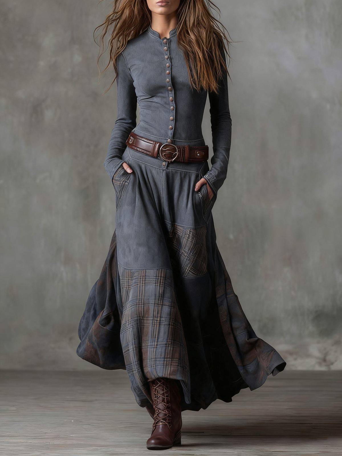 Élise | Vestido Maxi de Efecto Ante con Cinturón