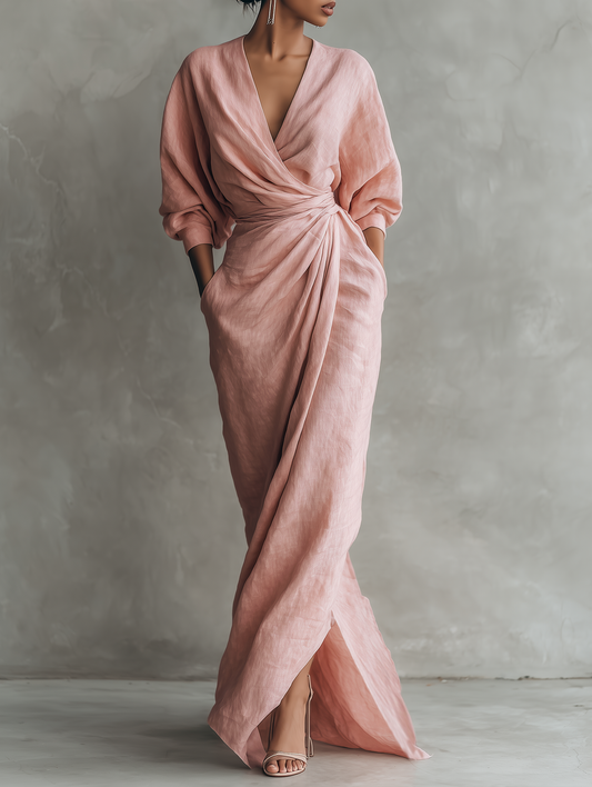 JILL - VESTIDO MAXI DE LINO CON ESCOTE EN V