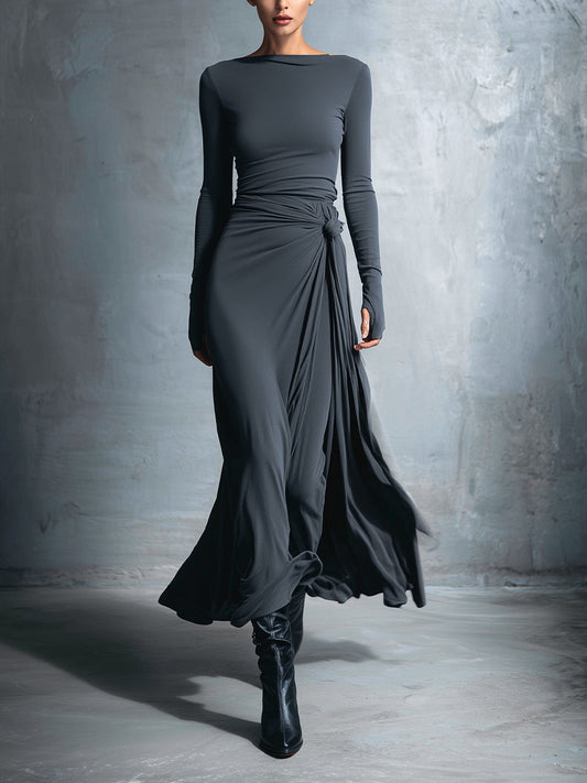 Naomie | Vestido Maxi con Botón Efecto Seda