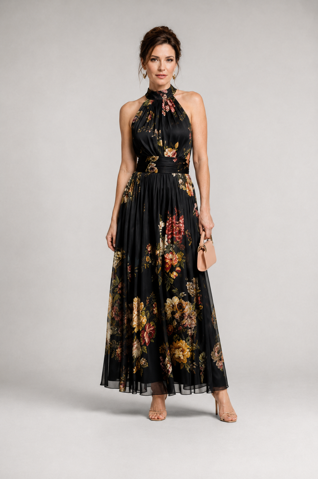 SIRIA - VESTIDO MIDI FLORAL CON CUELLO HALTER