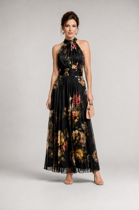 SIRIA - VESTIDO MIDI FLORAL CON CUELLO HALTER