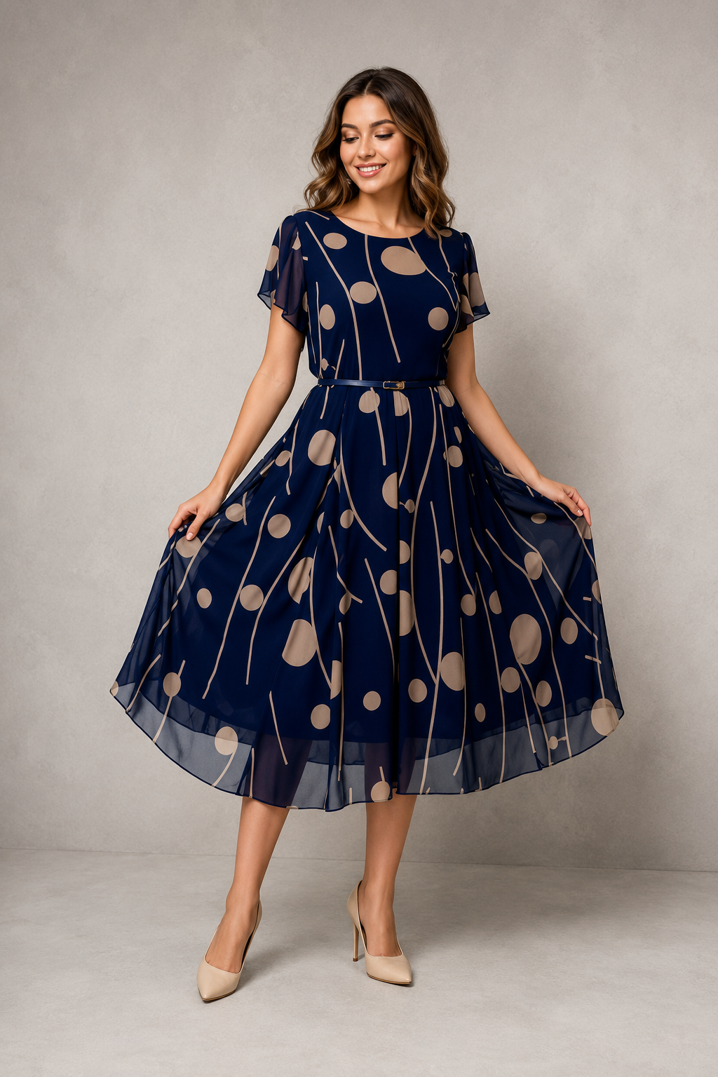 IVY - VESTIDO MIDI DE GASA A TOPOS