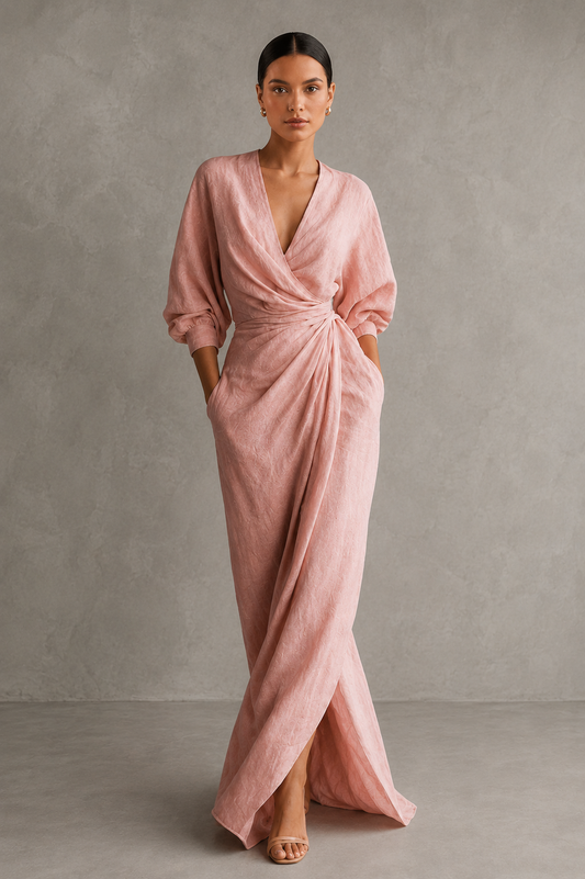 JILL - VESTIDO MAXI DE LINO CON ESCOTE EN V