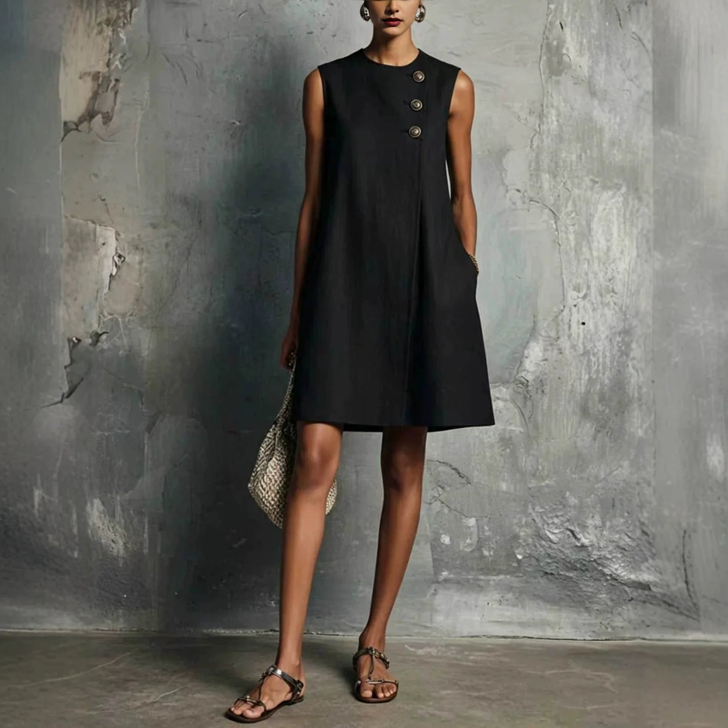 AUBREY - VESTIDO CORTO CON BOTONES ASIMÉTRICO