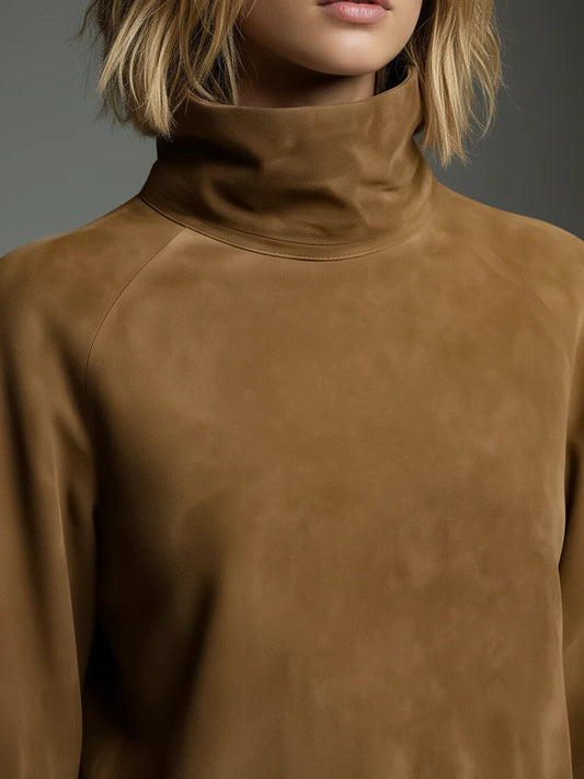 Bibiane | Vestido Mini Oversized de Efecto Ante con Cuello Alto