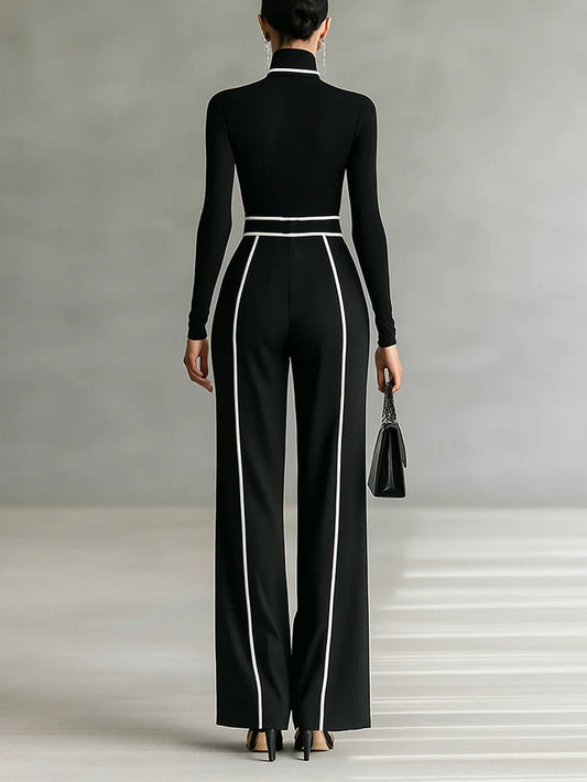 Emma | Conjunto Elegante con Cuello Alto y Pantalón Ancho