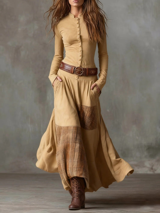 Élise | Vestido Maxi de Efecto Ante con Cinturón