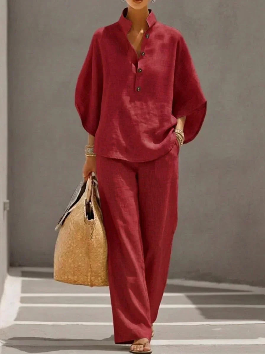 MARIBEL™ - CONJUNTO DE LINO CON MANGAS MURCIÉLAGO