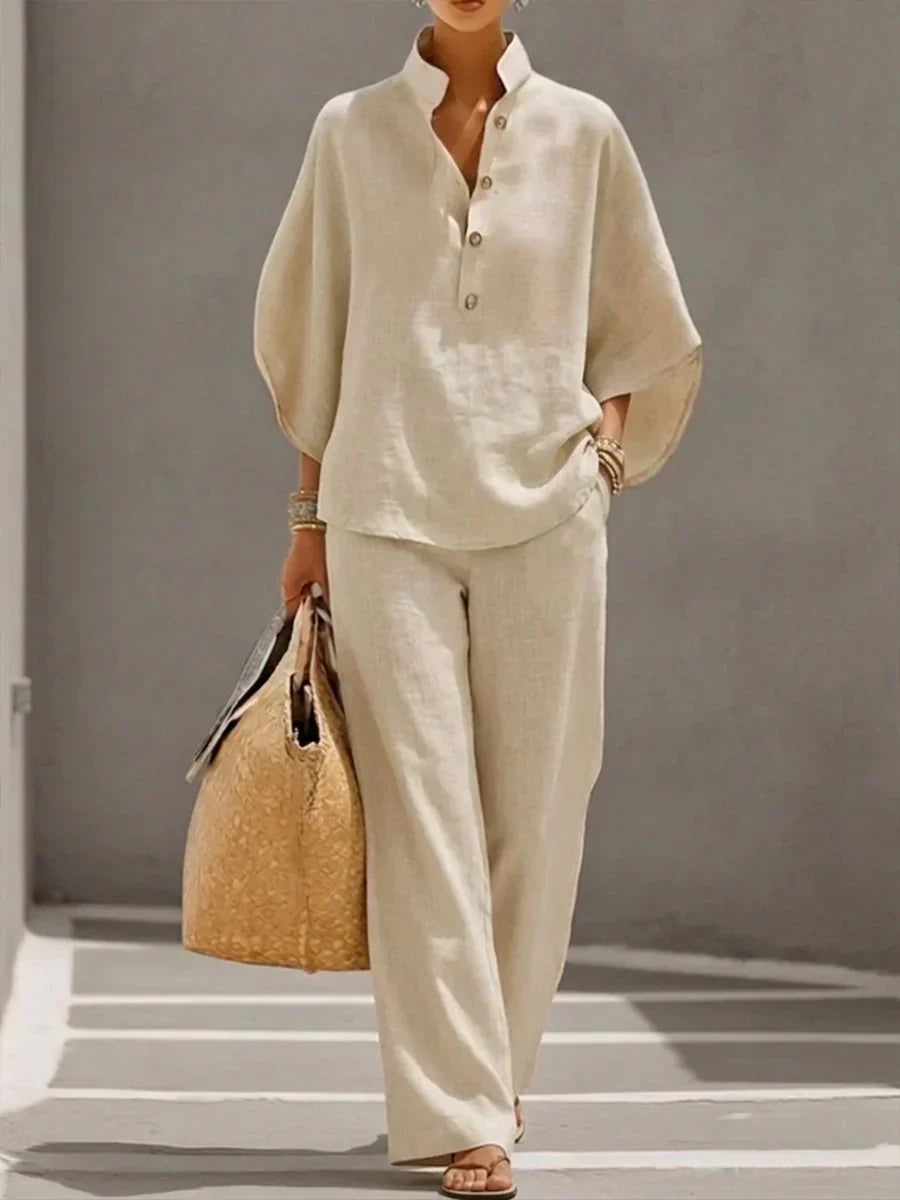 MARIBEL™ - CONJUNTO DE LINO CON MANGAS MURCIÉLAGO