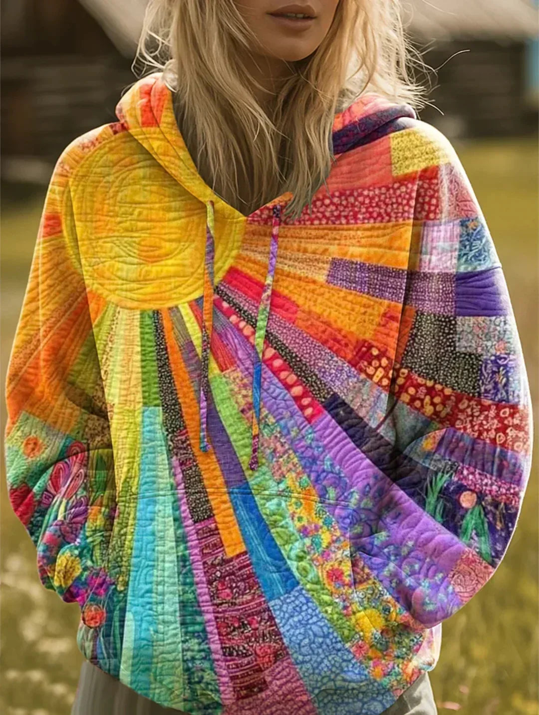 AURORA - SUDADERA PATCHWORK CON CAPUCHA