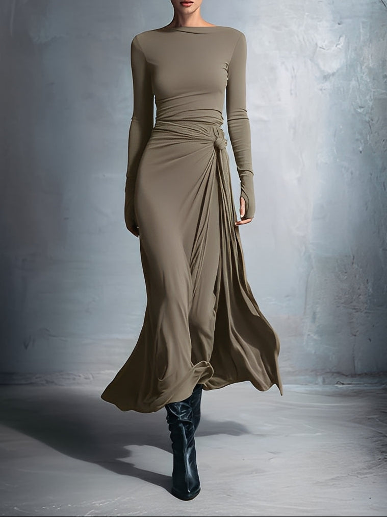 Naomie | Vestido Maxi con Botón Efecto Seda